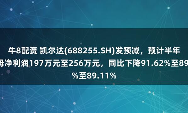 牛8配资 凯尔达(688255.SH)发预减，预计半年度归母净利润197万元至256万元，同比下降91.62%至89.11%